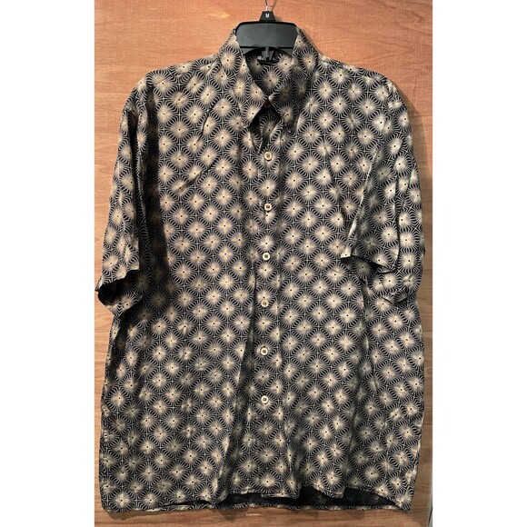 Tulliano Silk Shirt Men’s Size Large Black Starburst Print Silk Short Sleeve - Picture 1 of 4